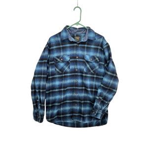 Jachs Heritage Flannel Large Blue Plaid Button Down Shirt Cotton Grunge 90s